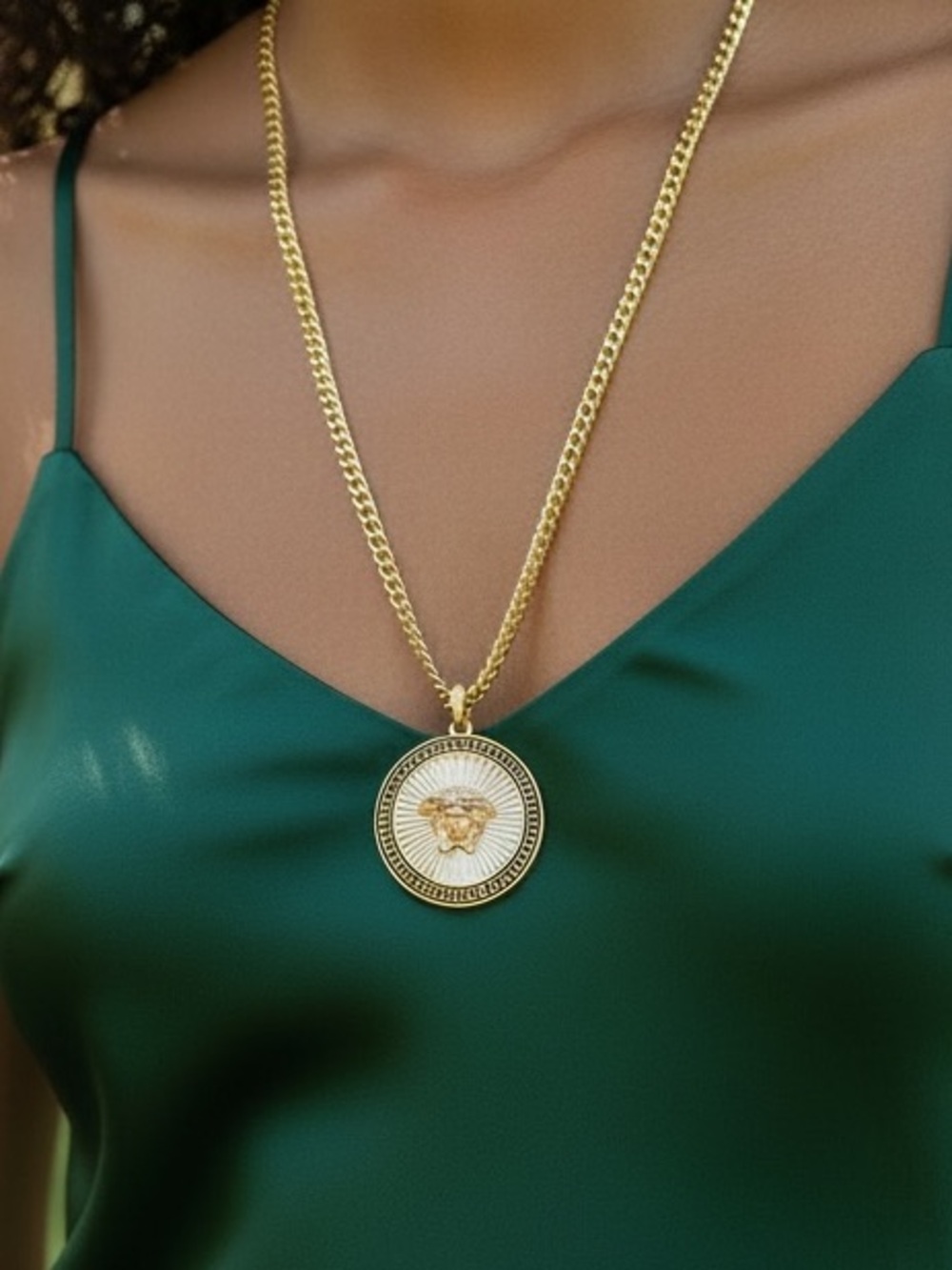 Tri Tone 3D Medusa Head Medallion Gold Filled Cuban Chain Necklace Unisex NWOT